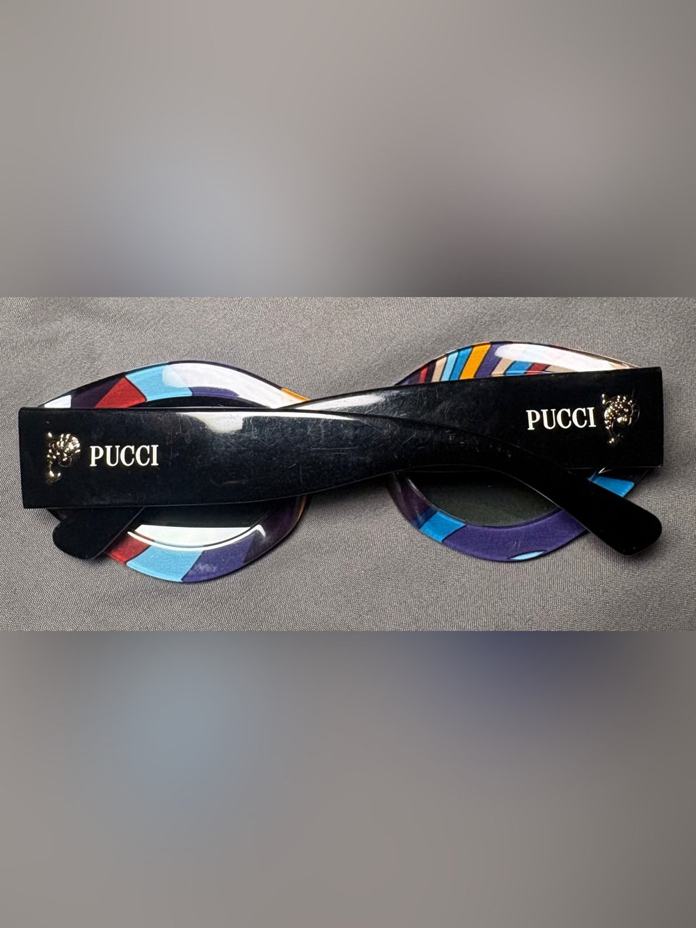 Emilio Pucci Black Cat-Eye Sunglasses with Multicolor Temples - Picture 8 of 10